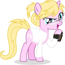 Size: 3268x3227 | Tagged: safe, artist:vector-brony, derpibooru import, oc, oc:virgo zodiac, oc:zodiac virgo, unofficial characters only, pony, unicorn, fallout equestria, fallout equestria: project horizons, determined smile, fanfic art, female, filly, looking at you, mare, pipbuck, pipbuck 3000, simple background, smiling at you, solo, transparent background, vector