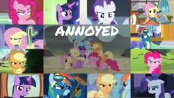 Size: 1974x1111 | Tagged: safe, derpibooru import, edit, edited screencap, editor:quoterific, screencap, applejack, candy mane, fluttershy, lyra heartstrings, pinkie pie, rainbow dash, rarity, twilight sparkle, twilight sparkle (alicorn), alicorn, pony, boast busters, fame and misfortune, flutter brutter, for whom the sweetie belle toils, newbie dash, parental glideance, pinkie pride, ppov, sisterhooves social, the cutie map, the mane attraction, the times they are a changeling, what about discord?, annoyed, applejack is not amused, background pony, bedroom eyes, broom, female, fluttershy is not amused, gritted teeth, looking at you, mane six, mare, measuring tape, pinkie pie is not amused, rainbow dash is not amused, rarity is not amused, twilight is not amused, unamused