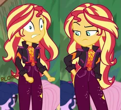 Size: 661x600 | Tagged: safe, artist:thedarkpony, derpibooru import, edit, edited screencap, screencap, sci-twi, sunset shimmer, twilight sparkle, equestria girls, equestria girls series, sunset's backstage pass!, spoiler:eqg series (season 2), clothes, cropped, fart, female, fetish, implied messing, implied pooping, implied scat, implied sharting, onomatopoeia, panties, pants, pantypoop, poop, scat, underwear