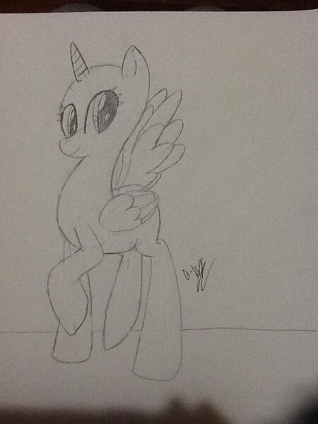 Size: 720x960 | Tagged: safe, artist:juliet-gwolf18, derpibooru import, oc, unofficial characters only, alicorn, pony, alicorn oc, bald, base, female, horn, lineart, mare, monochrome, raised hoof, solo, traditional art, wings