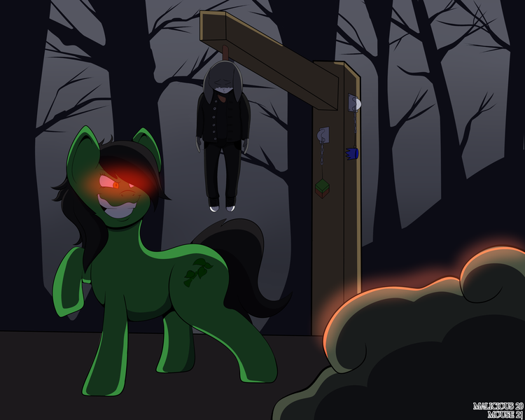 Size: 5000x4000 | Tagged: semi-grimdark, artist:facade, derpibooru import, oc, oc:brassica, unofficial characters only, earth pony, pony, rabbit, animal, dead by daylight, dying, entity, fog, hat, hook, image, impalement, killer, meat hook, minecraft block, party hat, png, red eyes