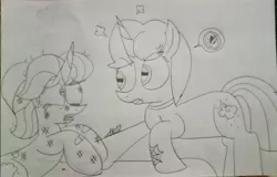 Size: 3360x2156 | Tagged: safe, artist:muhammad yunus, derpibooru import, november rain, spring rain, pony, unicorn, rain siblings, abuse, bad, brother and sister, duo, female, friendship student, male, mare, no, open mouth, pencil drawing, siblings, traditional art, upset