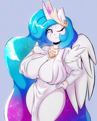 Size: 1680x2100 | Tagged: alicorn, anthro, artist:solratic, big breasts, breasts, busty princess celestia, cleavage, crown, curvy, cute, cutie, derpibooru import, digital art, fanart, furry, huge breasts, jewelry, my little pony, princess, princess celestia, regalia, sexy, sketch, solo, suggestive, sun, wings