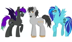 Size: 4447x2592 | Tagged: safe, artist:nightydream, derpibooru import, oc, oc:midnight player, unofficial characters only, bat pony, earth pony, pegasus, pony, male, simple background, stallion, white background