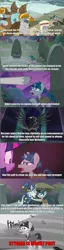 Size: 2003x7875 | Tagged: safe, derpibooru import, edit, edited screencap, screencap, bell tolls, pony of shadows, rockhoof, star swirl the bearded, stygian, twilight sparkle, twilight sparkle (alicorn), unnamed character, unnamed pony, alicorn, earth pony, pony, unicorn, shadow play, antagonist, beard, book, caption, cloak, clothes, comic, door, facial hair, female, hoof on shoulder, image macro, impact font, journal, male, mare, netitus, op has a point, open mouth, pointing, ponehenge, raised hoof, screencap comic, shield, star swirl's journal, text, village, worst pony