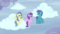 Size: 1920x1080 | Tagged: safe, derpibooru import, screencap, clear skies, open skies, sunshower, pegasus, pony, tanks for the memories, cloud, female, male, mare, stallion