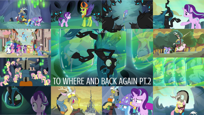 Size: 1966x1108 | Tagged: alicorn, applejack, changedling, changeling, changeling hive, cocoon, derpibooru import, discord, edit, edited screencap, editor:quoterific, fluttershy, king thorax, mane six, our town, pigasus, pinkie pie, princess cadance, princess celestia, princess flurry heart, princess luna, queen chrysalis, rainbow dash, rarity, safe, screencap, shining armor, spike, starlight glimmer, thorax, to where and back again, trixie, twilight sparkle, twilight sparkle (alicorn)