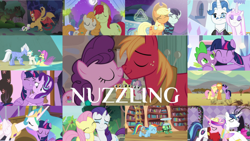 Size: 1968x1109 | Tagged: safe, derpibooru import, edit, edited screencap, editor:quoterific, screencap, apple bloom, applejack, big macintosh, bright mac, coloratura, fancypants, fleur-de-lis, fluttershy, manny roar, ocean flow, pear butter, princess cadance, princess celestia, rainbow dash, rarity, scootaloo, shining armor, sky beak, spike, starlight glimmer, sugar belle, sweetie belle, tank, terramar, twilight sparkle, twilight sparkle (alicorn), alicorn, manticore, a canterlot wedding, a royal problem, fake it 'til you make it, friendship is magic, hard to say anything, just for sidekicks, princess twilight sparkle (episode), surf and/or turf, sweet and elite, the last roundup, the mane attraction, the perfect pear, the times they are a changeling, cutie mark crusaders, female, golden oaks library, library, male, nuzzling, shipping, straight, sugarmac