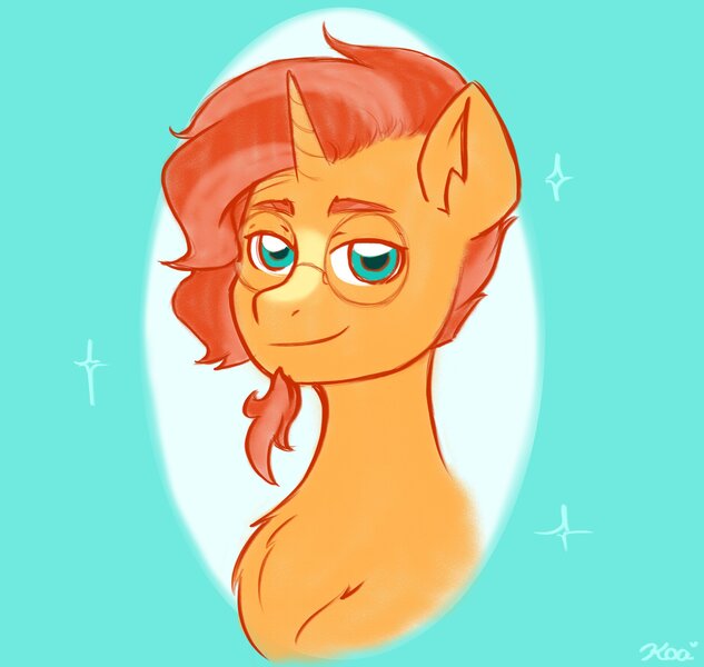 Size: 2400x2276 | Tagged: safe, artist:koa, artist:koapony, derpibooru import, sunburst, pony, unicorn, blaze (coat marking), bust, cute, facial hair, glasses, goatee, looking at you, male, smiling, stallion, sunbetes, sunburst's glasses