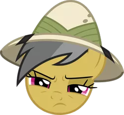 Size: 1200x1112 | Tagged: safe, artist:dashiesparkle, derpibooru import, edit, editor:damaged, daring do, pegasus, pony, .svg available, daring do is not amused, face, female, hat, looking at you, safari hat, simple background, solo, transparent background, unamused, vector