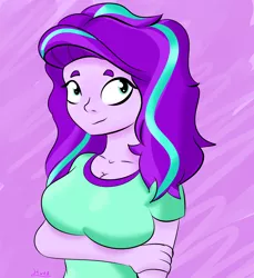 Size: 5500x6000 | Tagged: safe, artist:hurb, derpibooru import, starlight glimmer, human, equestria girls, arm under breasts, breasts, bust, busty starlight glimmer, cleavage, clothes, cute, female, long hair, portrait, simple background, smiling, solo