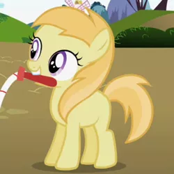 Size: 768x768 | Tagged: safe, derpibooru import, screencap, noi, earth pony, pony, lesson zero, cute, female, filly, jump rope, mouth hold, noiabetes, park, solo
