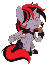 Size: 1904x2604 | Tagged: safe, artist:jetjetj, derpibooru import, part of a set, oc, oc:dark shadow, alicorn, pony, chibi, commission, female, mare, milkshake, simple background, solo, transparent background, ych result