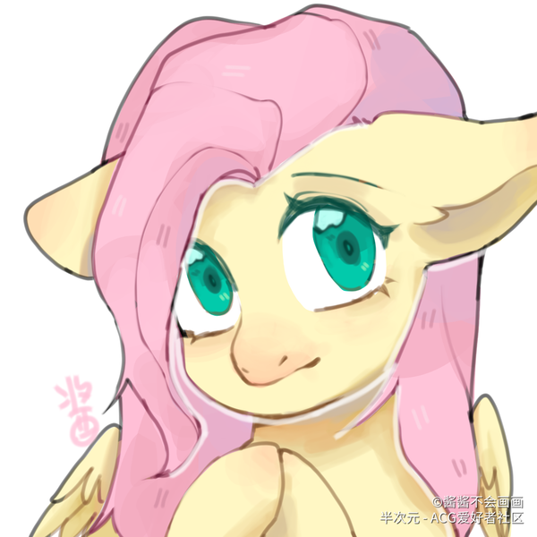 Size: 1080x1080 | Tagged: safe, artist:酱酱不会画画, derpibooru import, fluttershy, pegasus, pony, bust, cute, female, portrait, shyabetes, solo