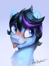 Size: 2235x3000 | Tagged: safe, artist:jedayskayvoker, derpibooru import, oc, oc:glacier wind, unofficial characters only, pegasus, pony, blushing, bust, commission, icon, male, mlem, portrait, silly, simple background, solo, tongue out, white background