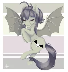 Size: 3100x3270 | Tagged: safe, artist:inlaru, derpibooru import, oc, bat pony, bat pony oc, bat wings, chibi, close eyes, prize, raffle, simple background, solo, wings