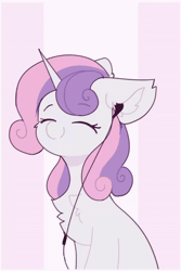 Size: 600x899 | Tagged: safe, artist:little-sketches, derpibooru import, sweetie belle, pony, unicorn, animated, chest fluff, commission, cute, diasweetes, ear fluff, earbuds, eyes closed, female, frame by frame, gif, mare, older, older sweetie belle, party soft, smiling, solo, squigglevision