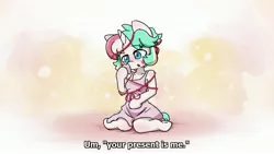 Size: 3187x1793 | Tagged: suggestive, artist:spheedc, derpibooru import, oc, oc:cotton sweets, unofficial characters only, pony, semi-anthro, unicorn, bipedal, clothes, commission, digital art, female, filly, image, jpeg, mare, parody, subtitles