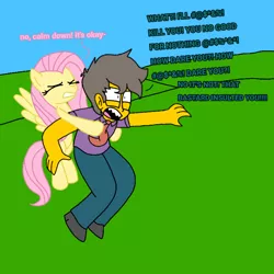 Size: 768x768 | Tagged: safe, artist:haileykitty69, derpibooru import, fluttershy, human, pegasus, crossover, fluttermour, holding back, seymour skinner, the simpsons