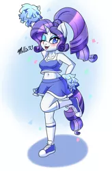 Size: 1250x1900 | Tagged: anthro, artist:melliedraws, cheerleader, cheerleader outfit, clothes, converse, derpibooru import, pom pom, rarity, safe, shoes, sneakers, solo