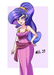 Size: 1000x1400 | Tagged: safe, artist:melliedraws, derpibooru import, rarity, human, clothes, cosplay, costume, dress, hercules, humanized, megara, megararity, solo