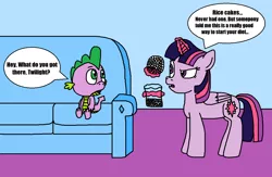 Size: 1230x804 | Tagged: alicorn, artist:logan jones, couch, derpibooru import, dragon, family guy, meme, ponified meme, rice cake, safe, spike, this will end in choking, this will end in pain, this will end in vomiting, this will not end well, twilight sparkle, twilight sparkle (alicorn)