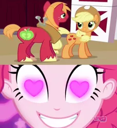 Size: 852x936 | Tagged: episode needed, safe, derpibooru import, edit, edited screencap, screencap, applejack, big macintosh, pinkie pie, coinky-dink world, eqg summertime shorts, equestria girls, applecest, applemac, female, incest, male, meme, pinkie's eyes, shipping, straight