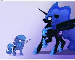 Size: 3800x3049 | Tagged: safe, artist:nookprint, derpibooru import, nightmare moon, princess luna, alicorn, pony, blushing, chest fluff, cute, duality, female, filly, floppy ears, fluffy, intimidating, lunabetes, nookprint is trying to murder us, pomf, puffy cheeks, raised hoof, scrunchy face, self ponidox, smol, weapons-grade cute, woona, younger
