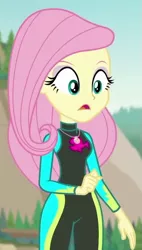 Size: 389x683 | Tagged: safe, derpibooru import, screencap, fluttershy, aww... baby turtles, equestria girls, equestria girls series, clothes, cropped, geode of fauna, magical geodes, solo, swimsuit, wetsuit