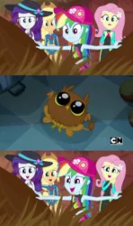 Size: 600x1014 | Tagged: safe, derpibooru import, edit, edited screencap, screencap, applejack, fluttershy, rainbow dash, rarity, gryphon, aww... baby turtles, equestria girls, equestria girls series, applejack's hat, cartoon network, cowboy hat, cute, daaaaaaaaaaaw, dashabetes, dc superhero girls, geode of super speed, geode of super strength, hat, jackabetes, magical geodes, raribetes, shyabetes, steve (griffon)