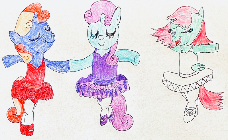 Size: 1280x787 | Tagged: safe, artist:capricorndiem456, derpibooru import, oc, oc:angrymetal, oc:beauty dash, oc:berry blue, pegasus, unicorn, ballerina, ballerinas, ballet, ballet slippers, clothes, crossdressing, eyes closed, femboy, horn, looking at you, male, one eye closed, open mouth, pas de deux, pas de trois, pegasus oc, tights, tutu, tutus, unicorn oc, wings, wink, winking at you