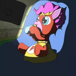 Size: 1280x1280 | Tagged: suggestive, artist:m3g4p0n1, derpibooru import, pinkie pie, earth pony, pony, age regression, baby bottle, beanbag chair, clothes, costume, diaper, foal, poofy diaper, screen, story in the source, the flash, younger