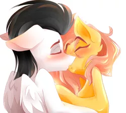 Size: 1600x1434 | Tagged: safe, artist:angeline shine, derpibooru import, oc, oc:angel shine, oc:skysprinter, pony, cute, eyes closed, kissing, lovely, shipping