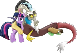 Size: 7677x5345 | Tagged: safe, artist:lincolnbrewsterfan, derpibooru import, discord, twilight sparkle, twilight sparkle (alicorn), alicorn, draconequus, pony, my little pony: the movie, princess twilight sparkle (episode), big crown thingy, element of magic, female, friendshipping, jewelry, male, movie accurate, moviefied, regalia, simple background, svg, .svg available, transparent background, vector