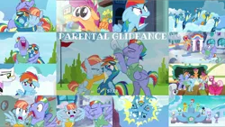Size: 1978x1114 | Tagged: safe, derpibooru import, edit, edited screencap, editor:quoterific, screencap, apple bloom, bow hothoof, cheerilee, cloudchaser, derpy hooves, fleetfoot, flitter, high winds, laurette, lightning dust, rainbow dash, scootaloo, silver spoon, soarin', spitfire, windy whistles, pony, parental glideance, female, filly