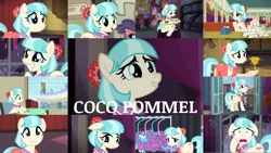 Size: 1978x1113 | Tagged: safe, derpibooru import, edit, edited screencap, editor:quoterific, screencap, coco pommel, earth pony, pony, made in manehattan, rarity takes manehattan, the saddle row review, twilight's kingdom, album, bag, book, clothes, dress, floppy ears, gritted teeth, open mouth, rainbow, red nose, red nosed, sad, saddle bag, smiling, tissue, tissue box, tissue paper, trophy, wavy mouth, worried