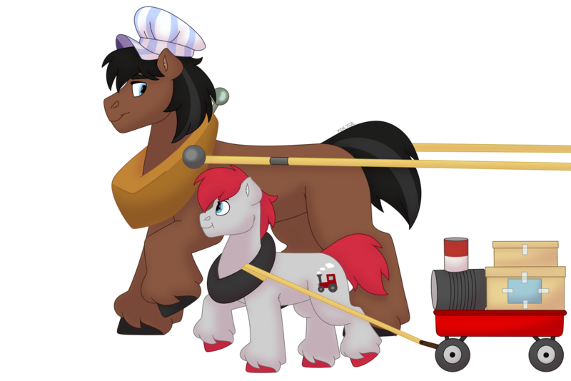 Size: 1280x854 | Tagged: safe, artist:itstechtock, derpibooru import, full steam, promontory, train tracks (character), oc, earth pony, pony, colt, male, simple background, transparent background