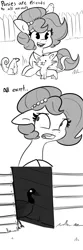 Size: 3000x9000 | Tagged: safe, artist:tjpones, derpibooru import, oc, oc:brownie bun, unofficial characters only, bird, cat, duck, earth pony, goose, pony, squirrel, black and white, comic, female, floppy ears, glowing eyes, grayscale, lying down, mare, monochrome, peace was never an option, prone, solo, soon