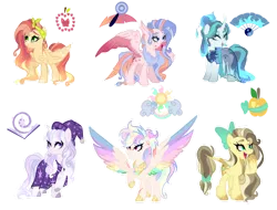 Size: 1280x972 | Tagged: safe, artist:just-silvushka, derpibooru import, oc, unofficial characters only, alicorn, earth pony, hybrid, pegasus, pony, unicorn, bandana, base used, bow, cloak, clothes, colored wings, cutie mark, dress, female, hair bow, hat, interspecies offspring, magical lesbian spawn, mare, multicolored wings, offspring, parent:applejack, parent:big macintosh, parent:caramel, parent:fluttershy, parent:mistmane, parent:pinkie pie, parent:princess celestia, parent:princess skystar, parent:rainbow dash, parent:rarity, parent:star swirl the bearded, parent:twilight sparkle, parents:carajack, parents:dashlestia, parents:fluttermac, parents:rarimane, parents:skypie, parents:twiswirl, peytral, rainbow wings, simple background, spread wings, tail bow, transparent background, unshorn fetlocks, wings, wizard hat, wizard robe