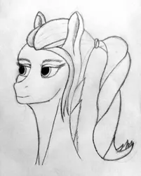 Size: 3120x3890 | Tagged: safe, artist:pegasus_fs, derpibooru import, fleetfoot, pegasus, pony, alternate hairstyle, bust, female, lineart, ponytail, portrait, simple background, smiling, solo, traditional art