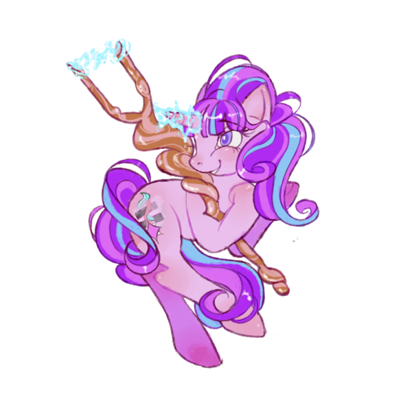 Size: 2048x2048 | Tagged: safe, artist:sweetsuds, derpibooru import, starlight glimmer, pony, unicorn, equal cutie mark, glowing horn, horn, solo, staff, staff of sameness