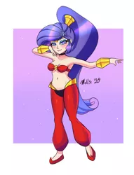 Size: 1300x1700 | Tagged: artist:melliedraws, bare shoulders, belly dancer, clothes, cosplay, costume, crossover, derpibooru import, female, genie, human, humanized, rarity, safe, shantae, sleeveless, solo, strapless