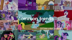 Size: 1966x1105 | Tagged: safe, derpibooru import, edit, edited screencap, editor:quoterific, screencap, apple bloom, applejack, bon bon, braeburn, cherry berry, chief thunderhooves, fluttershy, lemon hearts, linky, little strongheart, lyra heartstrings, minuette, moondancer, pinkie pie, rainbow dash, rarity, scootaloo, sheriff silverstar, shoeshine, sweetie drops, twilight sparkle, twilight sparkle (alicorn), twinkleshine, alicorn, earth pony, pegasus, pony, unicorn, amending fences, applebuck season, dragonshy, green isn't your color, hurricane fluttershy, over a barrel, ponyville confidential, ppov, princess twilight sparkle (episode), sonic rainboom (episode), stare master, suited for success, background pony, eyes closed, facehoof, female, filly, filly moondancer, filly twilight sparkle, flaskhead hearts, fluttertree, flutteryay, forever, mane six, open mouth, scepter, spread wings, twilight scepter, unicorn twilight, wingboner, wings, yay, younger