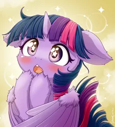 Size: 1920x2134 | Tagged: safe, artist:symbianl, derpibooru import, twilight sparkle, twilight sparkle (alicorn), alicorn, pony, abstract background, blushing, bust, cheek fluff, cute, ear fluff, floppy ears, leg fluff, open mouth, solo, starry eyes, twiabetes, weapons-grade cute, wing fluff, wingding eyes