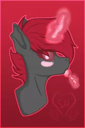 Size: 1000x1500 | Tagged: suggestive, artist:skyline heart, derpibooru import, oc, oc:adelaide (changeling), unofficial characters only, changeling, candy, female, flirty, food, lollipop, looking at you, red changeling, watermark