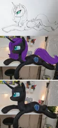 Size: 1984x4302 | Tagged: safe, artist:epicrainbowcrafts, derpibooru import, oc, oc:nyx, unofficial characters only, alicorn, pony, adult, alicorn oc, female, horn, irl, mare, photo, plushie, sketch, wings, wip