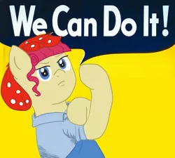 Size: 1024x923 | Tagged: safe, artist:wrath-marionphauna, derpibooru import, torque wrench, earth pony, pony, rainbow roadtrip, female, mare, rosie the riveter, solo, we can do it!