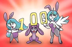 Size: 790x521 | Tagged: safe, artist:banebuster, derpibooru import, princess celestia, alicorn, pony, semi-anthro, series:tiny tia, animal costume, bipedal, breasts, bunny costume, bunny suit, bunnylestia, cewestia, clothes, costume, cute, cutelestia, duality, female, filly, mare, open mouth, pink-mane celestia, pointy ponies, simple background, younger