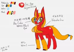 Size: 1754x1240 | Tagged: safe, artist:ero-bee, derpibooru import, oc, oc:ero-bee, unofficial characters only, bee, insect, pony, unicorn, chinese text, eyelashes, female, glasses, horn, mare, moon runes, reference sheet, smiling, solo, unicorn oc