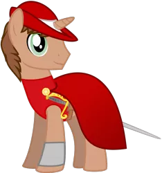 Size: 1108x1184 | Tagged: safe, alternate version, artist:amgiwolf, derpibooru import, oc, oc:heroic armour, unofficial characters only, pony, unicorn, background removed, clothes, hat, horn, looking back, male, simple background, smiling, solo, stallion, sword, transparent background, unicorn oc, weapon